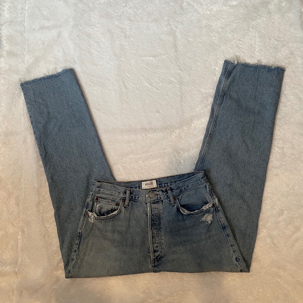 AGOLDE 90's Pinch Waist‎ High RiseStraight Jeans Ruminate Wash Size 30Raw Hem